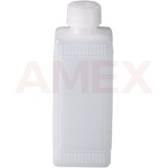 Sticla patrata Burkle cu gat ingust din HDPE, cu camp de etichetare, GL 18, 100 ml